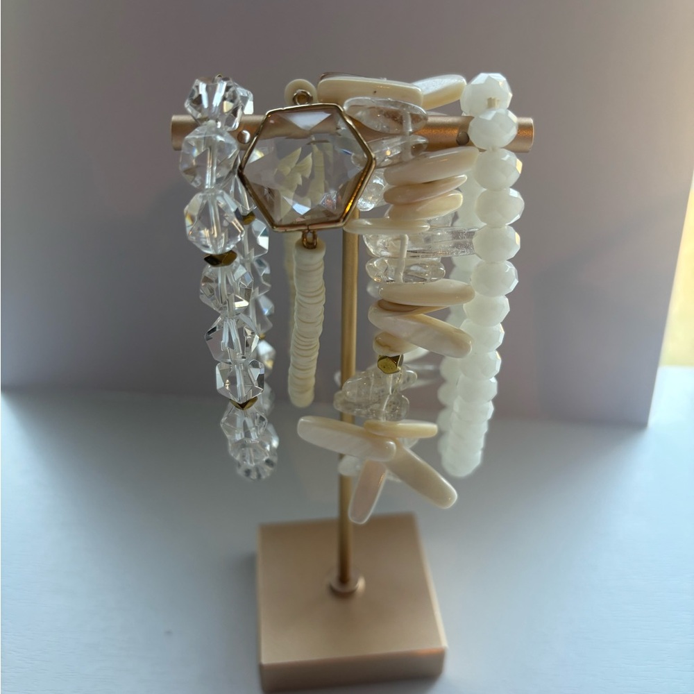 Elegant White and Gold Beaded Bracelet Set